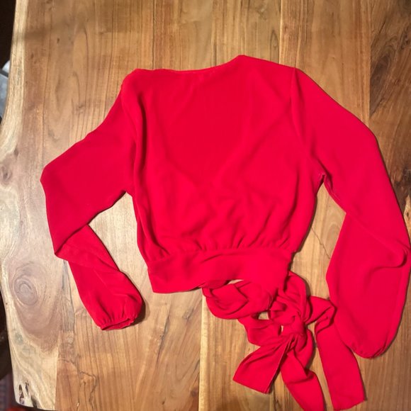Red Cropped Wrap Top - Picture 9 of 9